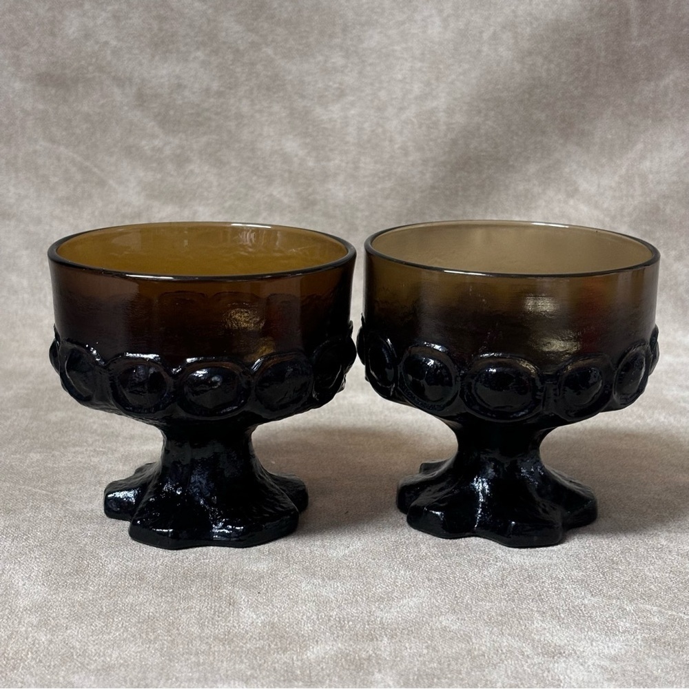 Set of 2 Tiffin Franciscan Madeira smoke brown goblets/dessert dishes,.1970s.